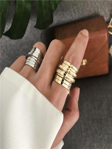 

new minimalist rings retro temperament multilayer wide ring female wide version simple ring for women girls jewelry accessories8464689, Golden;silver