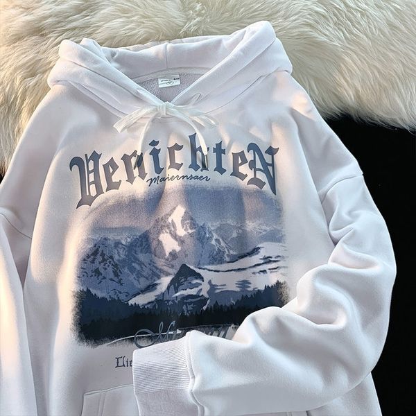 

womens hoodies sweatshirts street snow mountain print hooded three colors thick thin sweater men and women ins brand european american style, Black
