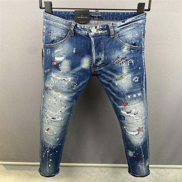 

dsq phantom turtle men's jeans classic fashion man jeans hip hop rock moto mens casual design ripped jeans distressed skinny 284t, Blue