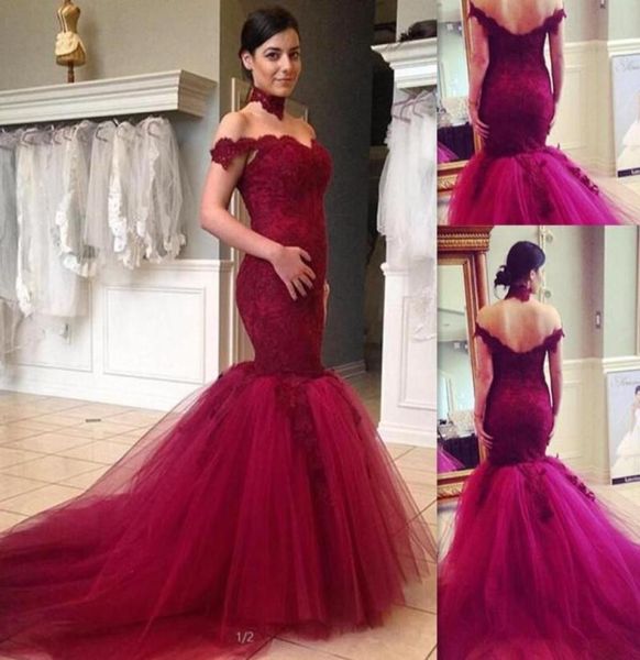 

burgundy mermaid prom dresses lace off the shoulder sweetheart evening gowns tulle appliques open back long elegant fancy pageant 6531504, Black