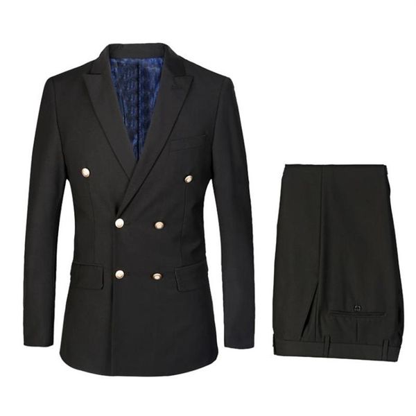 

men's suits & blazers double breasted groom tuxedos peaked lapel man blazer for groomsman suit custom made black jacket pant248d, White;black