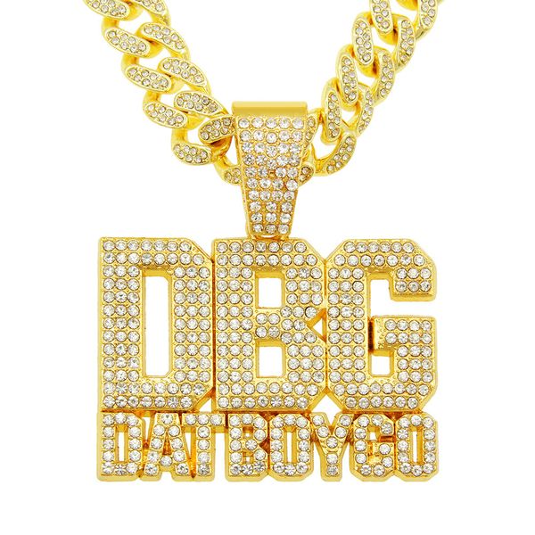 

hip hop men rapper diamond pendant necklace shiny dbg boy go letters pendant micro-inset zircon jewelry night club accessory sweater collarb, Silver