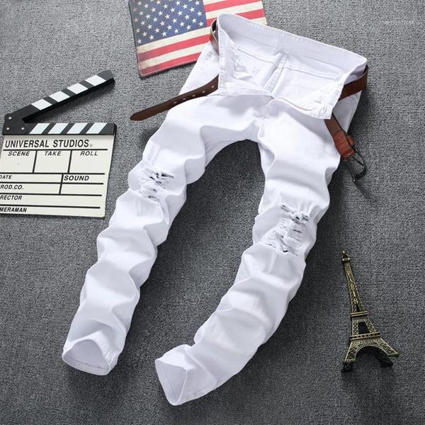 

men's jeans swag mens black jeans skinny ripped destroyed stretch slim fit hip hop pants with holes for men1218n, Blue