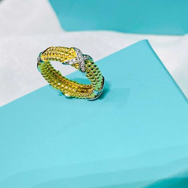 

high-end tiffay cross colored diamond ring simple and versatile everyday s925 sterling silver set with zircon size 678, Golden;silver