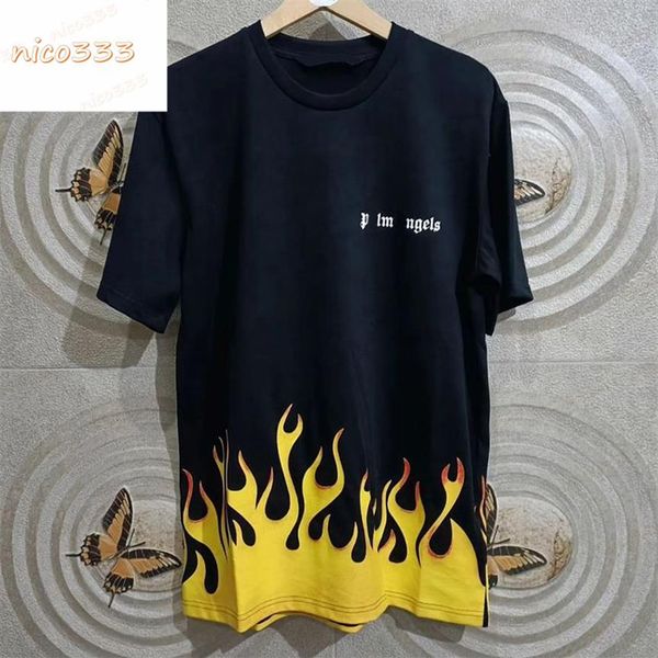 

23ss new t shirt flame letters cotton loose round neck black and white street hundred with men womens trendy short sleeve2525, White;black