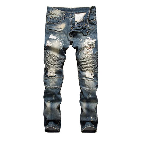 

fashion new men jeans cool mens distressed ripped jeans fashion designer straight motorcycle biker jeans causal denim pants street2277, Blue