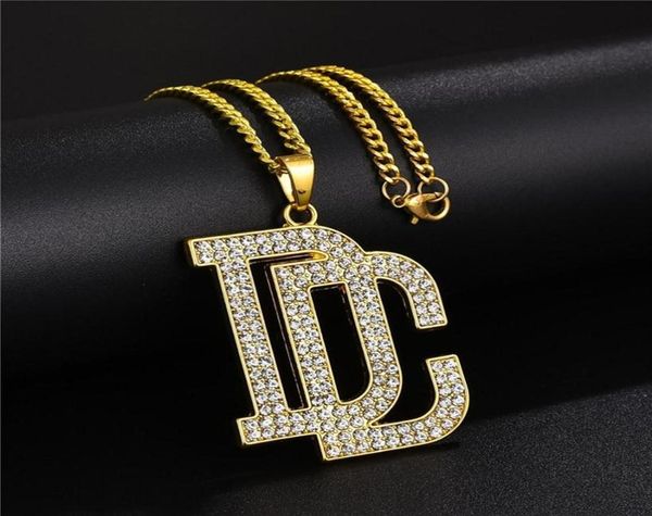 

fashion men women hip hop letter dc big pendant necklace jewelry full rhinestone design 18k gold plated chains trendy punk necklac8727119, Silver