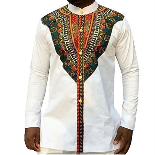 

2020 fashion men's african clothes rich bazin white personalized print long sleeve shirt kenya nigeria south africa clothing 2775, White;black