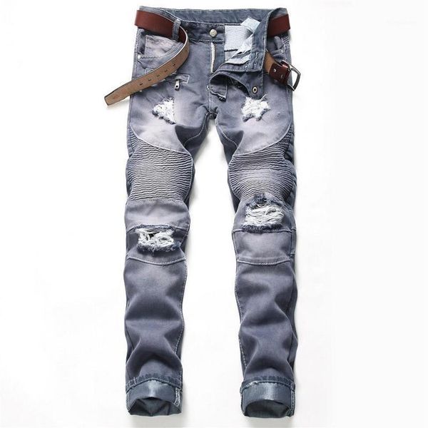

men's jeans size 42 men waist skinny 2021 stretch ripped pants mens1310f, Blue
