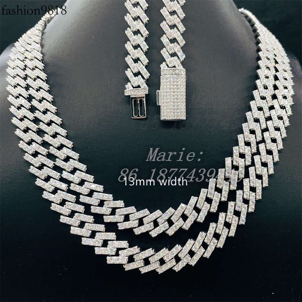 

diamond jewelry for man and women 8mm 13mm diamond cuban bracelet vvs moissanite cuban chain custom hip hop necklace, Silver