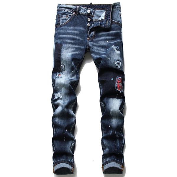 

fashion men ripped slim fit jeans skinny straight leg washed mens frayed motocycle denim pants hip hop stretch biker men's tr301w, Blue