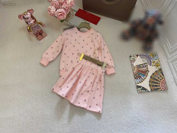 

new designer girls dress suits autumn sets size 100-150 cm 2pcs star logo pattern full print round neck sweater and short skirt, White