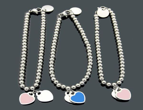 

stainless enamel hearts bracelet pink green blue colors heart charms beaded bracelet loving gift 925 jewelry for lady fantasitic l3233307, Golden;silver