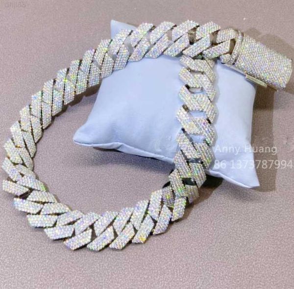 

luxury 10k 14k 18k solid gold iced out 14mm vvs moissanite diamond cuban link chains necklace hip hop mens jewelry, Silver