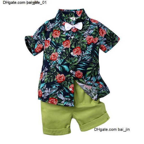 

boys clothing kids sets children clothing set summer baby boy clothes flower tie shirts+shorts 2pcs gentelman clothes set, White