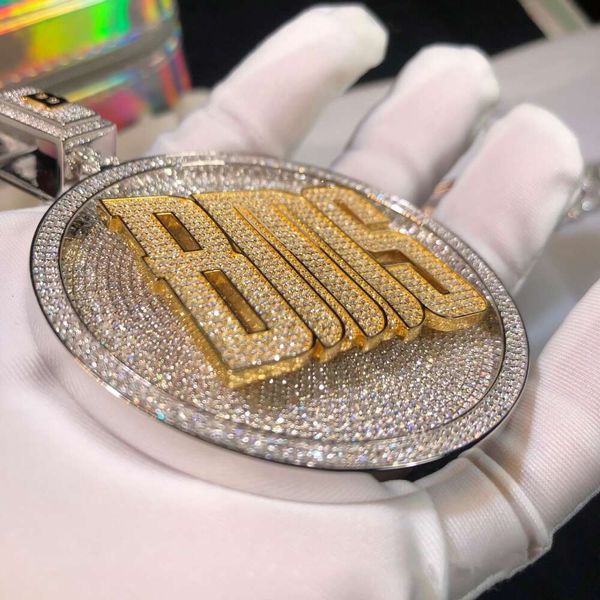 

hip hop customized full iced out round plate pendant vvs moissanite diamond charms for necklace solid sier 3d letter pendant, Silver