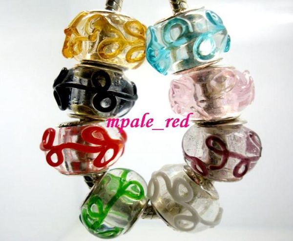 

whole 50pcs mixed color beautiful orbit flower design lampwork glass beads silver plated fit european charm bracelet3925711, Black