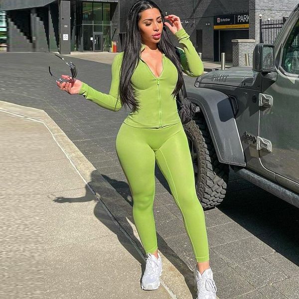 

designer's new fashion casual zipper long sleeve slim fit yoga pants set