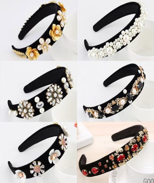 

european and american vintage court style headband baroque rhinestone hair hoop with pearl gold leaves whole3669757, Silver
