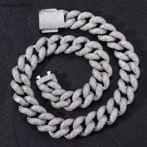 

hip hop 18mm cuban link necklace white gold plated iced out moissanite diamond cuban chain, Silver