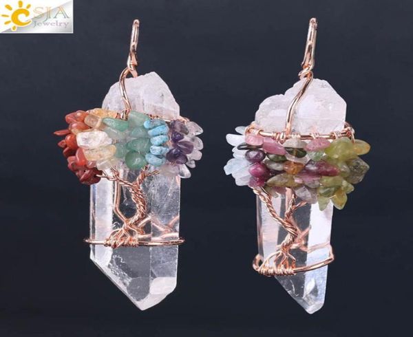 

natural white crystal big pendant reiki chakra tree of life rose gold color handmade wire wrapped pendant for necklace4769142, Silver
