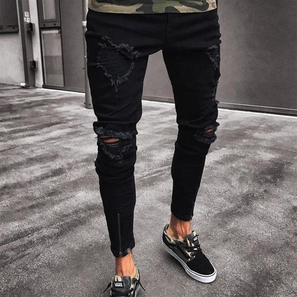 

black rock pants tight fitting zipper washed trousers jeans hip hop casual feet pants for men316x, Blue
