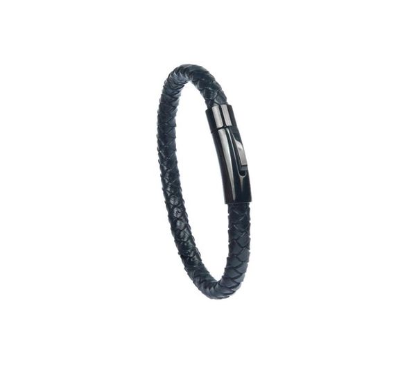 

2019 new design bangle jewelry classic black genuine leather bracelets simple stainless steel button jewelry for men4736388