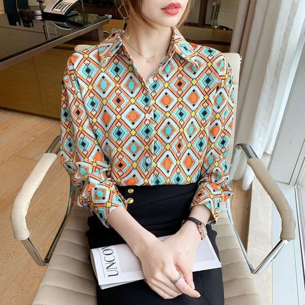 

print long sleeved shirt womens autumn dress temperament all matching slim looking office, White