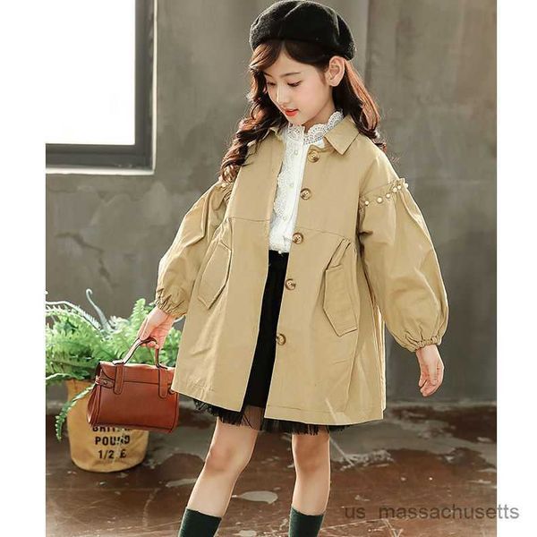 

jackets girls kids fashion trench coats beaded jackets kids big girl casual cotton jacket overcoats children clothes r230812, Blue;gray