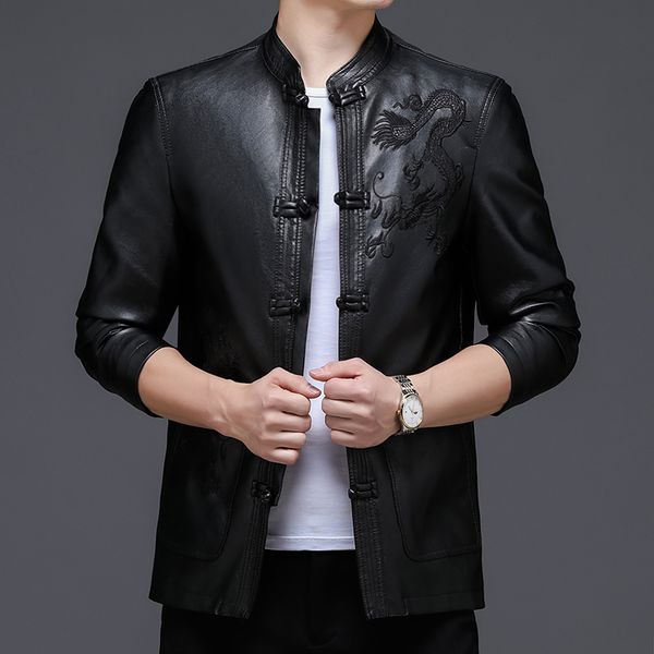 

men's jackets chinese style leather coat clothing loose embroidered size m4xl tang suit jacket brand 230812, Black;brown