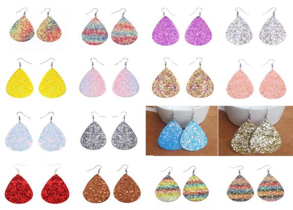 

24 colors new glitter sequins teardrop pu leather bohemia dangle drop earrings1752565, Silver