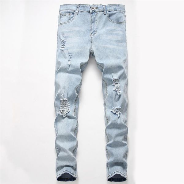 

men's new fashion personality ripped slim fit zipper stretch denim trousers mens super skinny jeans vaqueros hombre 2019 new277g, Blue