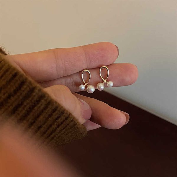 

925 sterling silver french light luxury geometric crossed pearl stud earrings for women girl student temperament jewelry