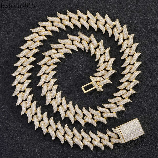 

new design spiked chain necklace and bracelet sterling sier vvs moissanite gold plated cuban link chain, Silver