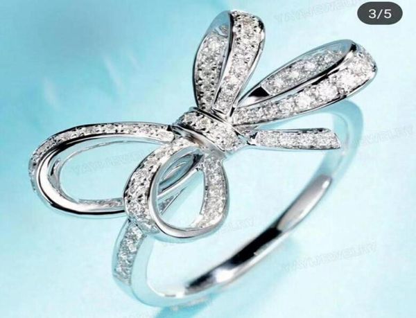 

whole jewelry 925 sterling silver white sapphire pave cz diamond eternity women bow women wedding bridal ring for lovers0398691327, Slivery;golden
