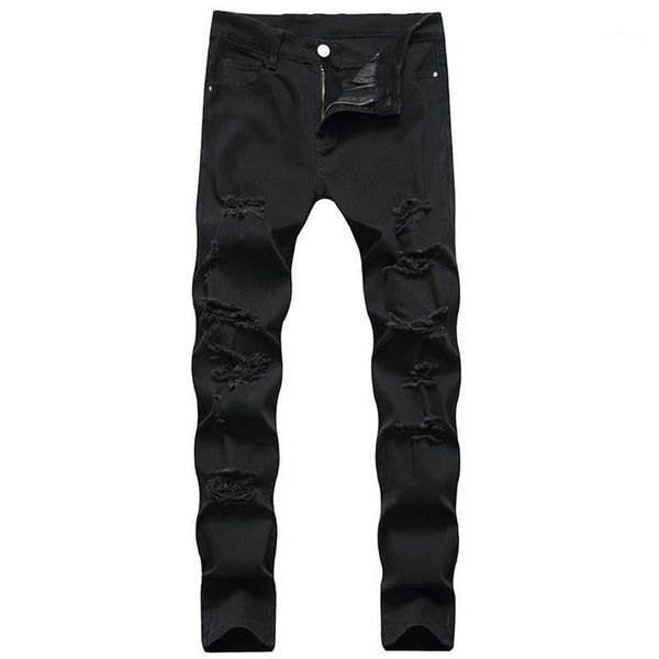 

black jeans men new elasticity hole design men's jeans long cotton fashion brand large size pants dropship1194z, Blue