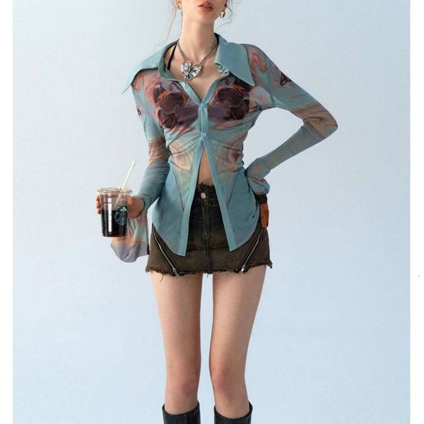 

yayun| dressed in a shirt contrasting printed for women summer waist elastic mesh stitching sunblock, White