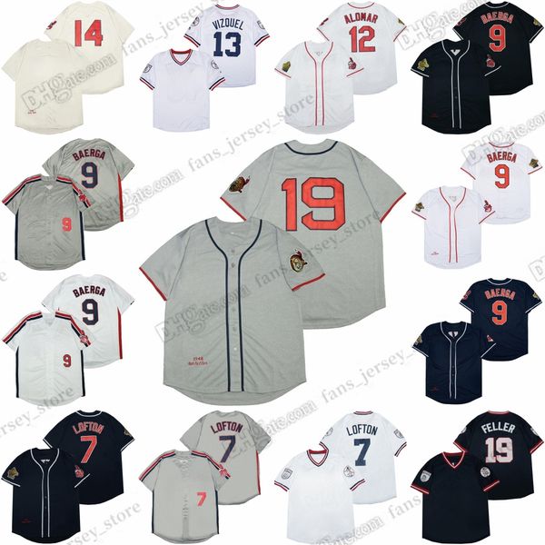

vintage mitchell and ness baseball jerseys carlos baerga lofton vizquel thome lindor rick vaughn stitched jersey, Blue;black