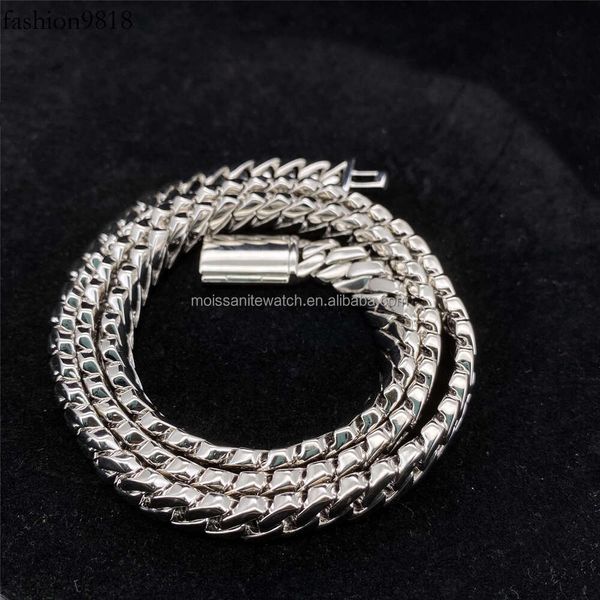 

personal custom 10mm sterling sier cuban link high polished plain miami cuban necklace hip hop jewelry for men and women, Silver