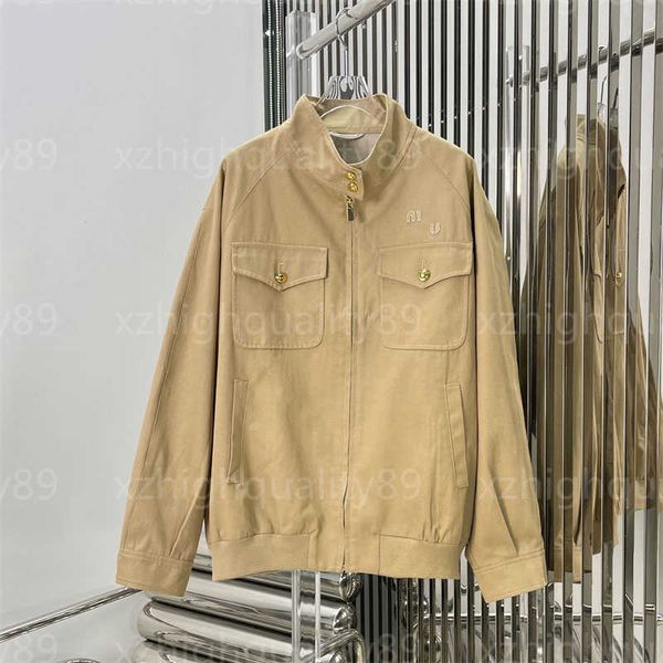 

womens jackets designer women coat casual windbreaker long sleeve stand up collar double pocket letter embroidered workwear coat designers, Black;brown