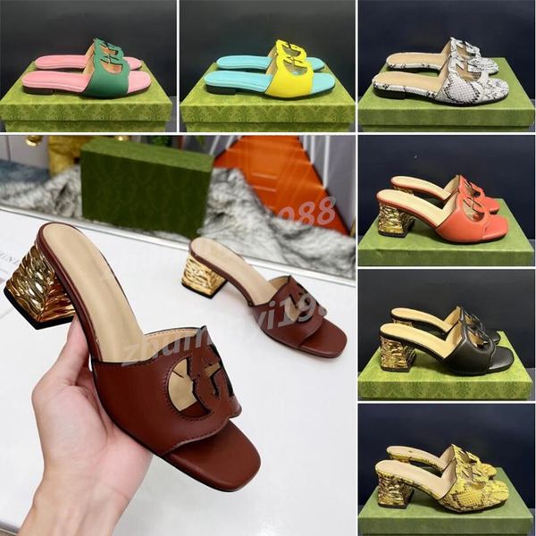 

2023 luxury designer women cutout slipper flat sandals slide interlocking cut-out slides sandal millennials leather genuine leather rubber s, White;red