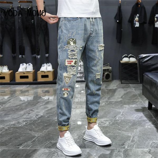 

men's pants ripped men jeans jean homme pantalon streetwear moda hombre denim trousers biker male patchwork harem fashion 230812, Black