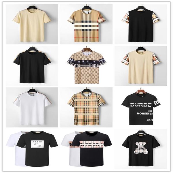 

designer men's t-shirt black and white beige plaid stripe brand pure cotton breathable slim casual shirt street same style me259o, White;black