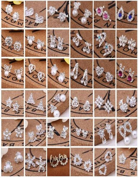 

whole 47 styles creative ear studs fashion snowflake beer love crystal rhinestone pearl ear studs new pearl earrings for women3306696, Golden;silver