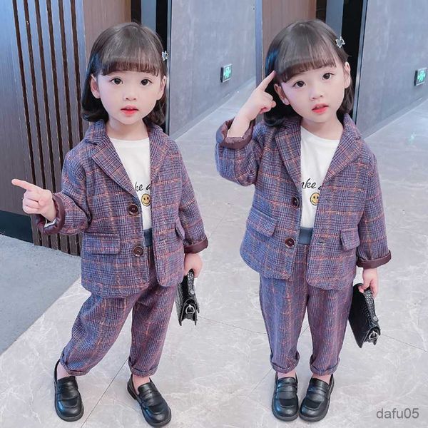 

clothing sets kids clothes girls plaid pattern costume for girls jacket pants girl clothing casual style tracksuits children r230812, White