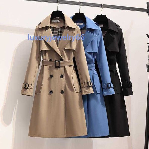 

s-4xl autumn fashion elegant belt coat women loose mid-length windbreaker female casual long, Tan;black