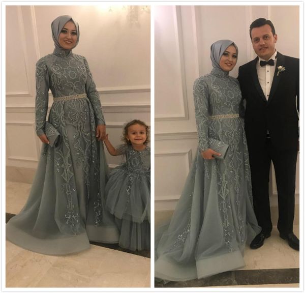 

2019 aso ebi arabic muslim lace beaded evening dresses long sleeves aline prom dresses tulle formal party second reception brides6001274, Black