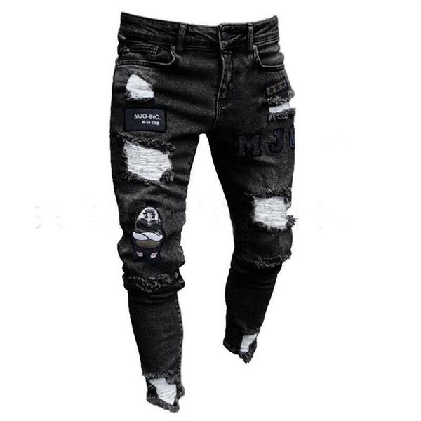 

fashion men's new ripped skinny jeans destroyed frayed slim fit denim trousers pants299c, Blue