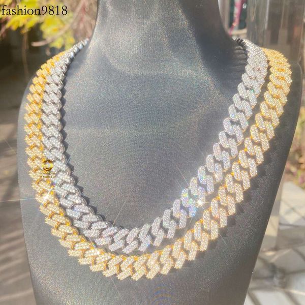 

decent size sale 12mm 2 row iced out vvs1 moissanite diamond miami cuban link chain, Black