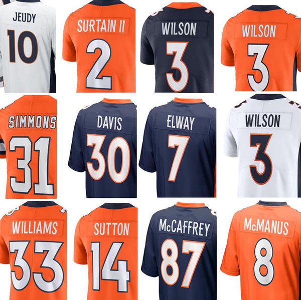 

football jersey 3 russell wilson 2 patrick surtain 33 javonte williams 30 terrell davis 31 justin simmons 14 courtland sutton 7 john elway 1, Black;red